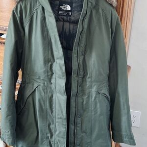The North Face Olive Jacket with Patterned Lining